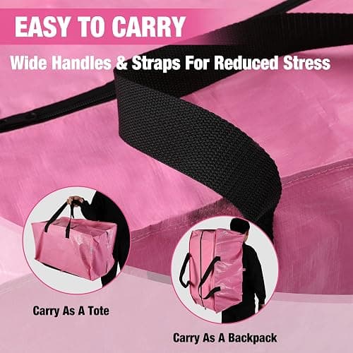 WORKPRO 6 Pack Extra Large Moving Bags with Zippers & Carrying Handles Backpack Straps, Heavy-Duty Storage Tote for Space Saving Moving Storage (Pink) thumbnail 4