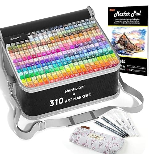 Shuttle Art 310 Colors Alcohol Markers, 309 Colors Dual Tip Art Marker Set Plus Colorless Blender, Micro-tip Pens, White Highlighter Pens, Marker Bag with Holders Perfect for Students Adults Coloring - Image 1