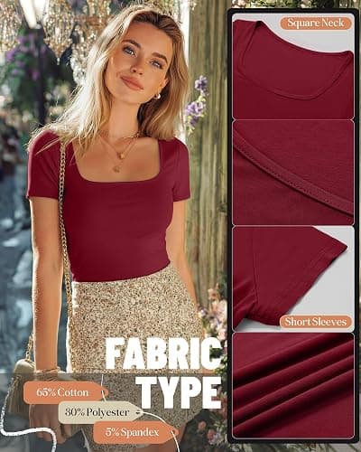 Ficerd 3 Pack Women's Square Neck Shirts, Short Sleeve Slim Fit Tops Scoop Neck Summer Casual Basic T-Shirts Tee thumbnail 5