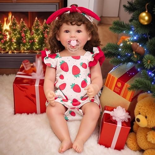 BABESIDE 3Pcs Reborn Baby Doll Clothes for 17- 22 Inch Dolls, Strawberries Baby Doll Clothes Outfits fit Reborn Baby Dolls, Baby Doll Accessories with Magnetic Pacifier for Newborn Baby Doll Girl - Strawberries pattern thumbnail 9