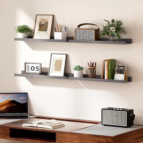 upsimples Floating Shelves for Wall, Wood Mounted Shelf Decor Storage Set of 6, for Bedroom, Living Room, Bathroom, Kitchen, 23.6 inch Long Picture Ledge, Grey thumbnail 6