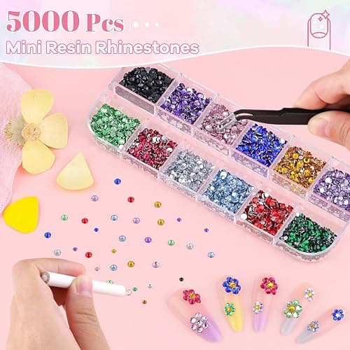 5000Pcs Small Resin Rhinestones for Nail Art, Colorful Rhinestone 2/3MM Flatback Bedazzling Gems, Nail Rhinestones and Gems Crystals Charms for Acrylic Tips Manicure Decor thumbnail 2