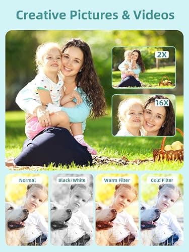 Camkory Digital Camera FHD 1080P Kids Camera with 32GB Card, 16X Zoom Anti Shake Compact Point and Shoot Digital Camera Small Camera for Kids Girls Boys Students, Mint Green thumbnail 4