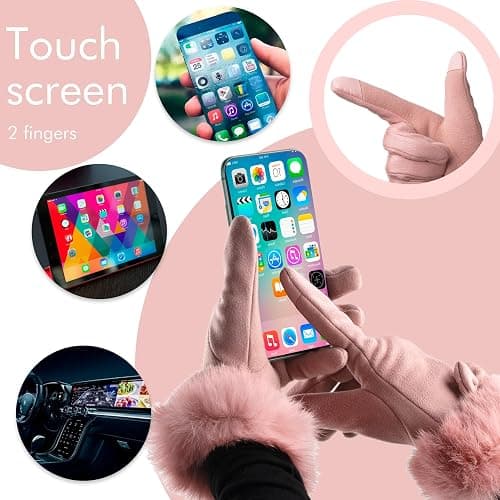 Vagasi Women Touch Screen Gloves, Fleece Lined Winter Gloves for Ladies, Thermal Suede Gloves Fur Cuff for Girls Gifts thumbnail 2