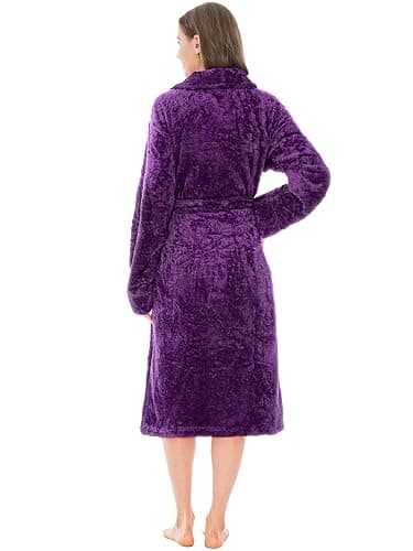 PAVILIA Premium Womens Plush Soft Robe Fluffy, Warm, Fleece Sherpa Shaggy Bathrobe, Purple, Small-Medium thumbnail 3