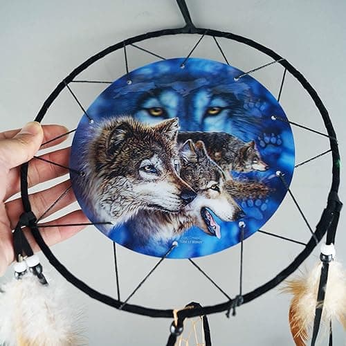 Remorelt Wolf Eagle Bear Dream Catcher Bedroom Wall Decor, Christmas Home Decoration, Room Accessory, White Moon Feather Decoration - Unique Home Craft Wall Pendant (DC07 8Inch 3D Wolf) thumbnail 3
