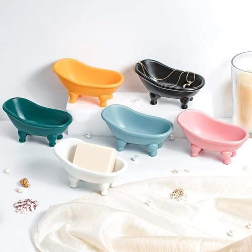 1 Piece 5.6" Colorful Ceramic Mini Clawfoot Bathtub Soap Dish Decortative Soap Dish Small Planter Makeup Organizer Container Hamster Bathtub（Pink） thumbnail 5