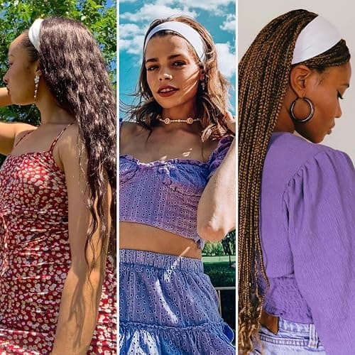 MLMOMVME 6 Pcs Headbands for Women Hair Cotton Headband Non-slip Stretchy Elastic Head Wrap Holder Hair Accessories White Navy Blue Color thumbnail 6