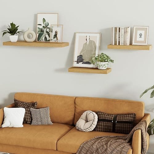Vivelove Floating Shelves for Wall Mounted, 16 inchs Shelf for Small Bathroom, Bedroom, Living Room, Kitchen, Modern Home Decor, Rustic Farmhouse Wall Shelves with Invisible Brackets - Set of 2, Oak thumbnail 7