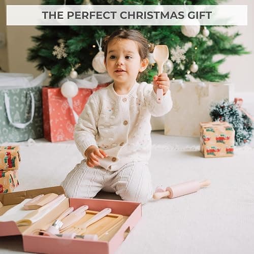 Wooden Cooking & Baking Set for Kids - Safe & Real Kitchen Tools Give Toddlers a Fun Cooking Experience - Durable Utensils are Perfect for Gifting to Create Lasting Family Memories thumbnail 8