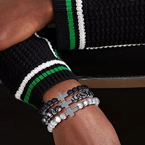 Crgwxzl Cross Bead Bracelet for Men Women,8mm Tiger Eye, Lava Rock, Black Obsidian Healing Crystal Beaded Bracelets,Natural Protection Stone Bracelets Jewelry Gifts for Men Women thumbnail 5
