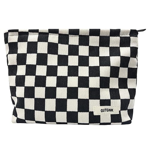 GUTGNK Women's Cosmetic Bag, Corduroy Checkerboard Travel Cosmetic Bag Small Cosmetic Bag Skin Care Cosmetic Changing Handy Bag Zipper Organizer - Haig - Image 1