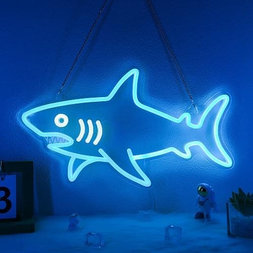 CoolGift Mart Shark Neon Sign, Dimmable LED Shark Light Animal Wall Decor, Christmas Gift White Elephant Gifts for Boys Men, Bedroom Living Room Man Cave Home Decoration With USB Powered - Image 1