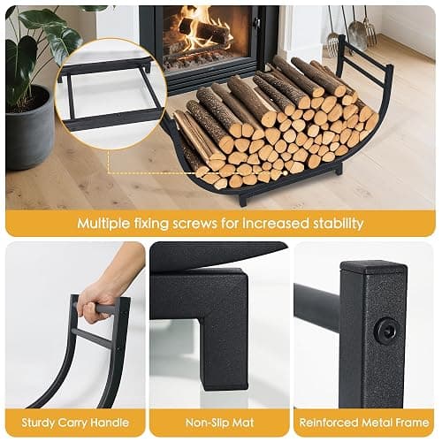 facka Curved Firewood Rack, 30 Inch Indoor Outdoor Log Firewood Holder, Metal Fireplace Wood Storage, Waterproof & Rustproof thumbnail 4