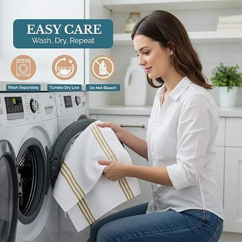Casa Platino Kitchen Dish Cloths and Dish Towels, 8 Pc Cotton Set with Dual Designs for Drying and Surface Care, Soft and Stylish Helpers for Warm-Toned Kitchens – Beige thumbnail 3