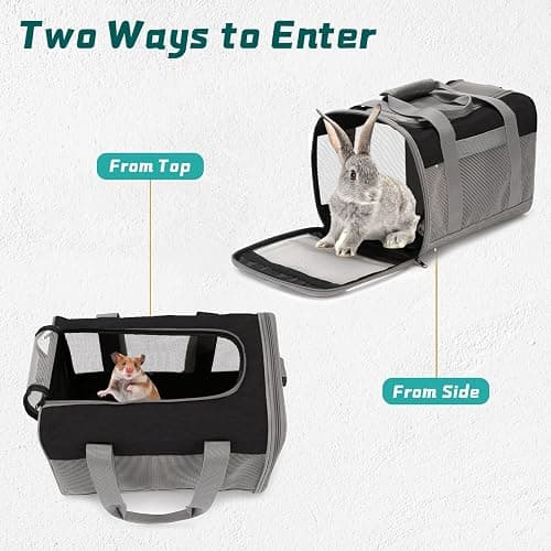 PINVNBY Bunny Carrier for Travel Camping Outdoor, Small Pet Carrier, Guinea Pig Carrier, Breathable Pet Portable Hand Bag for Hamster Bunny Guinea Pig（Black & Gray） thumbnail 5