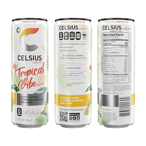 CELSIUS Sparkling Tropical Vibe, Functional Essential Energy Drink 12 Fl Oz (Pack of 12) thumbnail 3