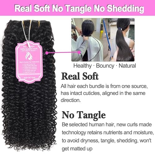 Kinky Curly Clip in Hair Extensions Human Hair 14 Inch 3C 4A Kinky Curly Hair Extensions Clip Ins for Black Women Double Weft Real Brazilian Remy Human Hair 7 Pcs with 24 Clips,Natural Black thumbnail 2