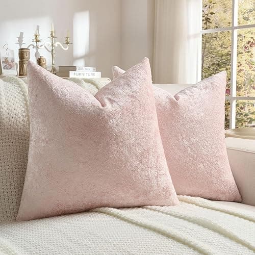 FUTEI Pink Flannel Throw Pillow Covers 26x26 Inch Set of 2,Soft Crushed Dimensional Textured Euro Pillow Shams,Modern Home Decor for Couch Living Room - Image 1