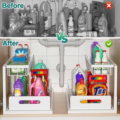 bukfen Under Sink Organizer, Pull Out Cabinet Organizer 2-Tier Slide Out Sliding Shelf Under Cabinet Storage Multi-Use for Under Kitchen Bathroom Sink Organizers and Storage,White,1 Pack thumbnail 3