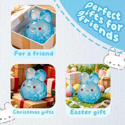 Stress Relief Blue Glitter Bunny Squeeze Toy - Jelly Hops Sensory Squishy Fidget Toy, Anxiety Calming Soft Jelly Ball for Kids & Adults, ADHD Autism thumbnail 4