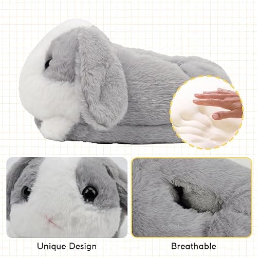 Aopuro Women's Animal Rabbit Slippers Cute Plush Warm Cartoon Slippers Gifts for Birthday Christmas thumbnail 4
