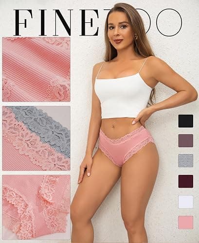 FINETOO Womens Underwear Cotton Bikini Underwear for Women Lace Wasit Hipster Panties Soft Breathable Briefs 6 Pack thumbnail 2