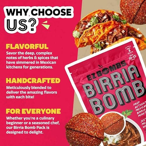 EZ Bombs Birria Bomb Seasoning, Pack of 2 – Authentic Mexican Spice Mix for Tacos, Burritos, Nachos, and Quesadillas – Made with Real Chiles, Herbs, and Spices for Quick and Flavorful Meals thumbnail 8