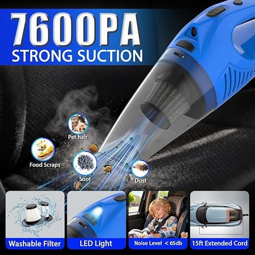 THINKWORK Car Cleaning Kit Car Detailing Kit,Car Cleaning Kit Interior Cleaner with High Power Blue Handheld Vacuum Cleaner,Brush Sets,Windshield Cleaner and Storage Bag,Car Accessories,Car Gift Set thumbnail 2