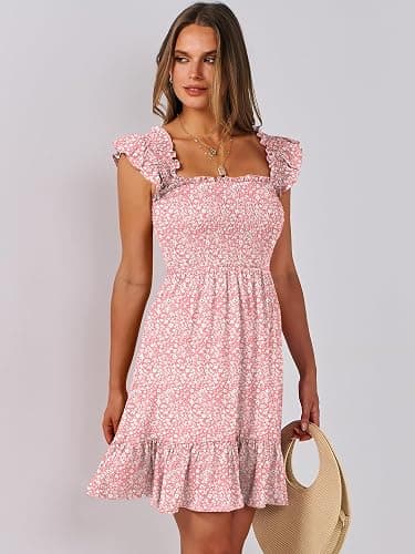 ANRABESS Women's Summer Casual Sleeveless Square Neck Dress 2026 Smocked Ruffle Backless Boho Beach Cute Teen Short Sundress thumbnail 8
