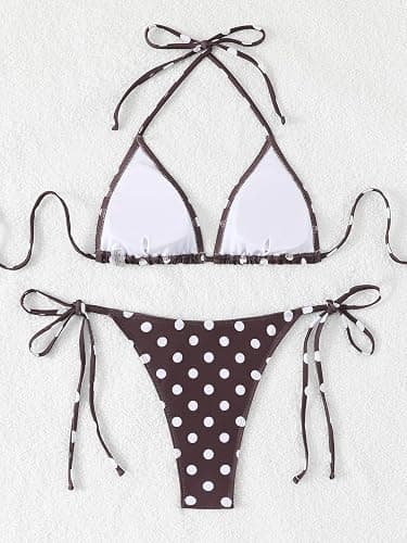 SEGT Women's Polka Dots Print Bikini Sets 2 Piece Sexy Swimsuit Halter Triangle Tie Side Bathing Suit Swimwear thumbnail 3