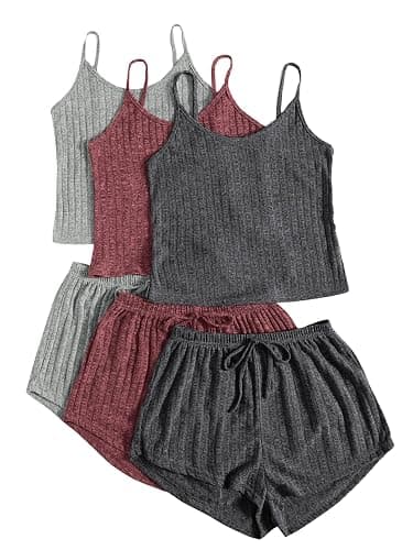 GORGLITTER Women's 3 Pack Pajamas Shorts Lounge Set Soft Sleepwear Pjs | Knit, Comfy Sleeveless Crop Top and Tie Front Shorts, Casual Matching Set for Spring Summer Fall - Image 1