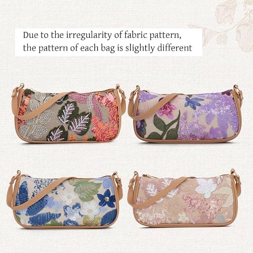 Oweisong Women Floral Beaded Purses Summer Hobo Embroidered Shoulder Bag Leather Sequin Top Handle Underarm Handbag thumbnail 6