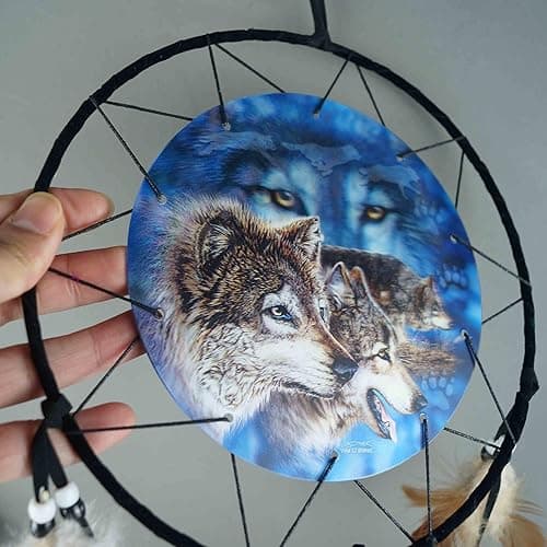 Remorelt Wolf Eagle Bear Dream Catcher Bedroom Wall Decor, Christmas Home Decoration, Room Accessory, White Moon Feather Decoration - Unique Home Craft Wall Pendant (DC07 8Inch 3D Wolf) thumbnail 5