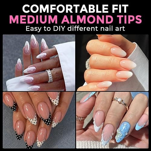 UNA GELLA Almond Nail Tips Medium 216pcs X-Soft Gel Press On Nails | 12 Sizes Fake Nails, Natural Fit, Lightweight Design, DIY Nail Art, Extensions, French Styles and Salon Looks thumbnail 2