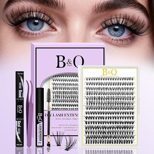 B&Q Lash Clusters Kit 280PCS Eyelash Clusters Kit,30D 40D D 9-16MIX Individual Lash Comfortable Eyelash Extension Set, Classic Look with Bond and Seal Waterproof, Remover DIY at Home(Set,30D+40D) - Image 1