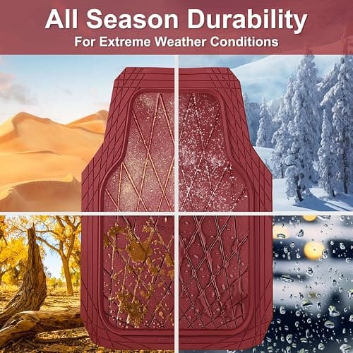 CAR PASS Heavy Duty Rubber Car Floor Mats, Waterproof Universal Trim-to-Fit Car Mats All Weather Floor Mats for SUV Truck Sedan, Premium Auto Floor Mats Full Set 3 Piece Anti-Slip, All Burgundy Red thumbnail 3