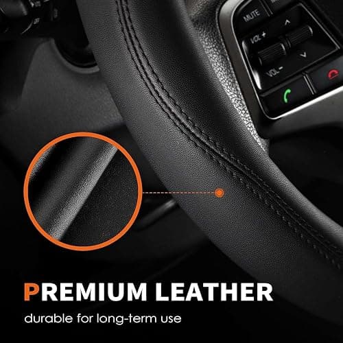 HOTOR Car Steering Wheel Cover - Universal Car Accessory for Diverse Cars, Leather Cover with Anti-Slip Lining, for Steering Wheel with a Diameter of 14.5"-15",Black thumbnail 5