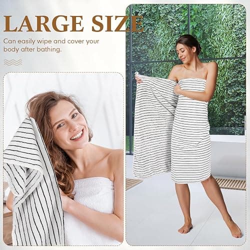 Hillsuren 6 Pcs Oversized Bath Towels for Adults 35x70 Inches Black & White Striped Extra Large Bath Towel Sets Bathroom Sheets Jumbo Shower Towels Quick Dry Absorbent Soft Microfiber for Women Men thumbnail 4
