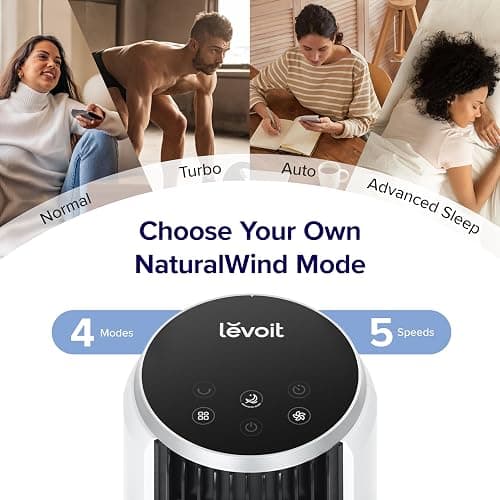LEVOIT Tower Fan for Bedroom, 90° Oscillating Standing Fan with 28dB Quiet for Sleep, 25ft/s Velocity, 12H Timer, 5 Speeds 4 Modes, Remoter, Bladeless Room Fan for Home, Office, Indoor, 36 inch, White thumbnail 4