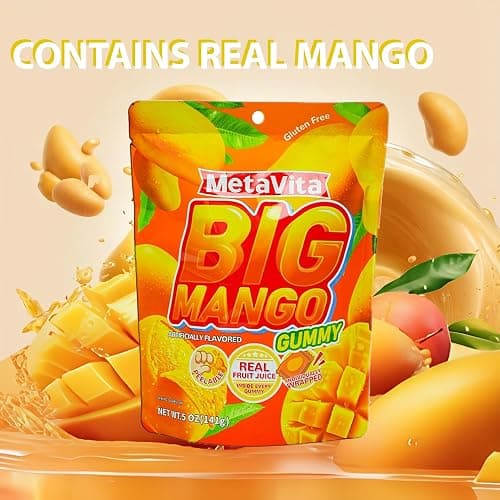 (2 Pack 10oz) MetaVita - Big Mango Gummy Candy – Individually Wrapped Peelable Mango Gummies candy with Real Puree – Chewy, Gluten-Free-Total 282g thumbnail 8