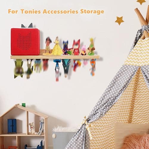 PHOENANCEE for Tonies Shelf Magnetic,for Tonie Figures Wall Shelves,for Toniebox Shelf Audio Toy Figurine Holder Organizer (Storage 36 Character),Compatible Charging Station for Kid's Room,Oak,1 Tier thumbnail 4