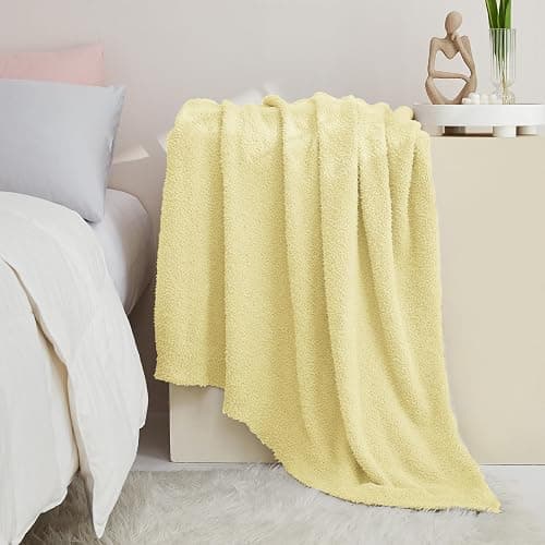 CYMULA Knit Throw Blanket for Couch Yellow - Super Soft Lightweight Plush Fuzzy Fluffy Cozy Blankets and Throws for Sofa Bed, 50 x 60 inches thumbnail 5