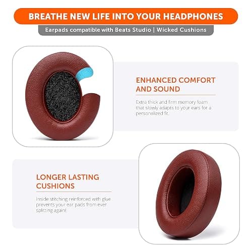 WC Wicked Cushions Replacement Ear Pads for Beats Studio 2 & 3 (B0501, B0500) Wired & Wireless | Does NOT Fit Beats Solo | Softer PU Leather, Enhanced Foam & Stronger Adhesive | Burgundy thumbnail 4