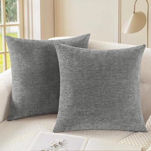 CaliTime Throw Pillow Covers Decorative 22 X 22 Inches Pack of 2 Cozy Chenille Cushion Cases for Couch Sofa Bed Living Room Home Medium Grey - Image 1
