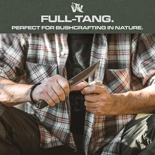 ODENWOLF W-SCANDI Full Tang Survival Knife with Sheath - Stylish Tactical Fixed Blade - Made of D2 Steel - Bushcraft and Camping Knife Survival - Perfect EDC Hunting Knife with TPE Handle thumbnail 5