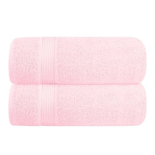 Belizzi Home Cotton 2 Pack Oversized Bath Towel Set 28x55 inches, Large Bath Towels, Ultra Absorbant Compact Quickdry & Lightweight Towel, Ideal for Gym Travel Camp Pool - Pink - Pink - Image 1