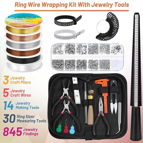 Audab Jewelry Wire Wrapping Jewelry Making Supplies Kit, Ring Sizer Measuring Tools Kit with Tools, Ring Craft Wires, Jewelry Findings for Rings Repair thumbnail 2