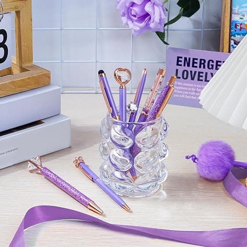 WEMATE 8Pcs Ballpoint Pens Set Purple Pens Set Purple Ballpoint Pen Bling in Black & Blue Ink Metal Crystal Diamond Pen for Journaling Glitter Fancy Pens Gifts for Women Wedding Office thumbnail 6