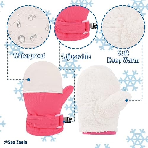Sea Zaela Baby Toddler Winter Snow Gloves Waterproof Mittens Fleece Lined Infant Baby Boys Girls Winter Warm Gloves 0-4 T thumbnail 3